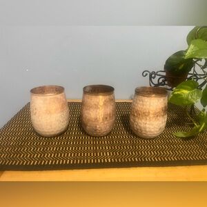 Elegant Hammered Metal Votive Holders - Set of 3